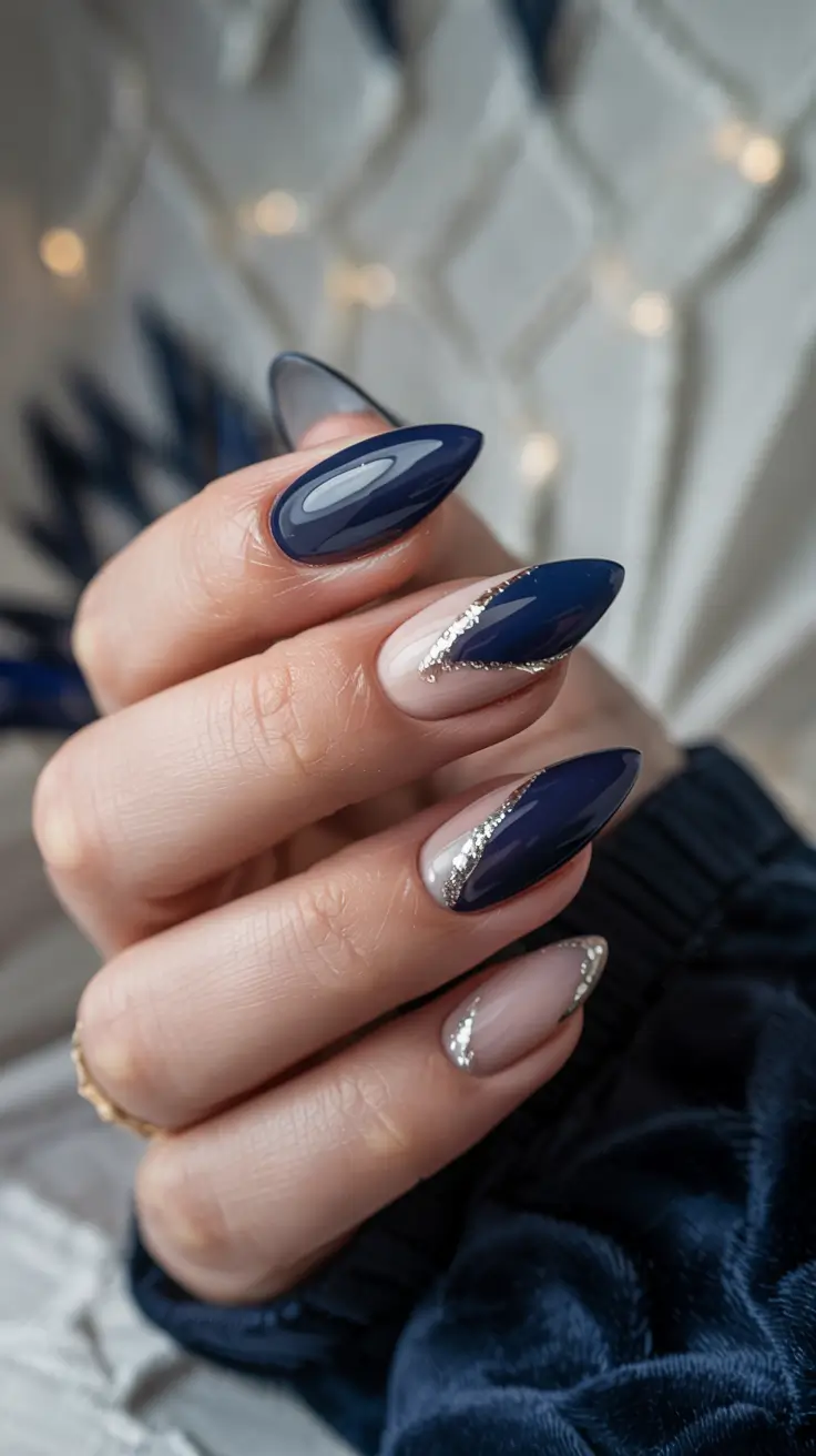 navy blue fall nail ideas for 2025 Sparkling Navy Glam