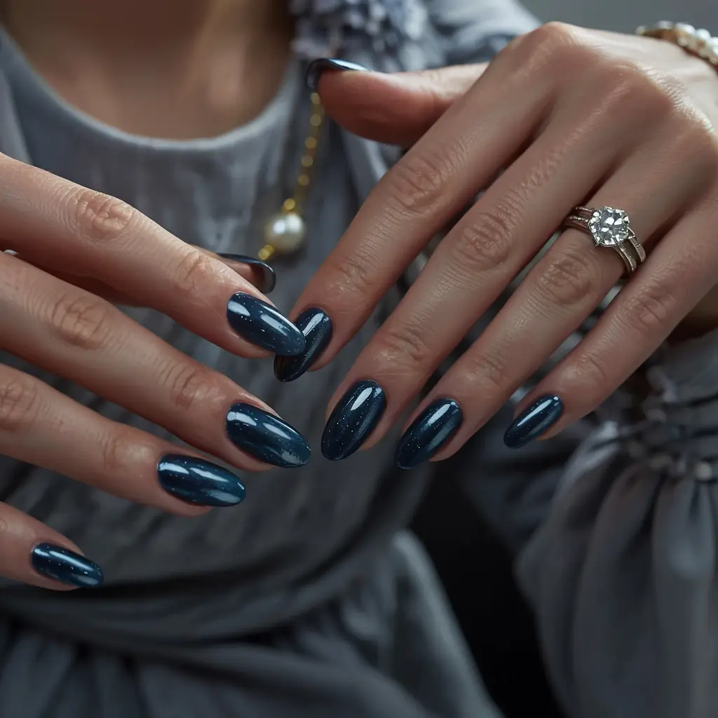 navy blue fall nail ideas for 2025 Galaxy-Inspired Navy