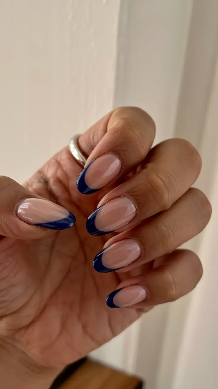 navy blue fall nail ideas for 2025 Sharp Navy French