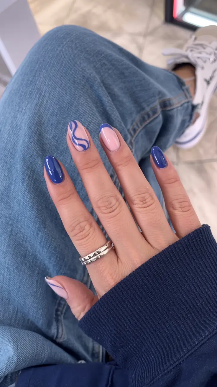 navy blue fall nail ideas for 2025 Playful Waves of Navy