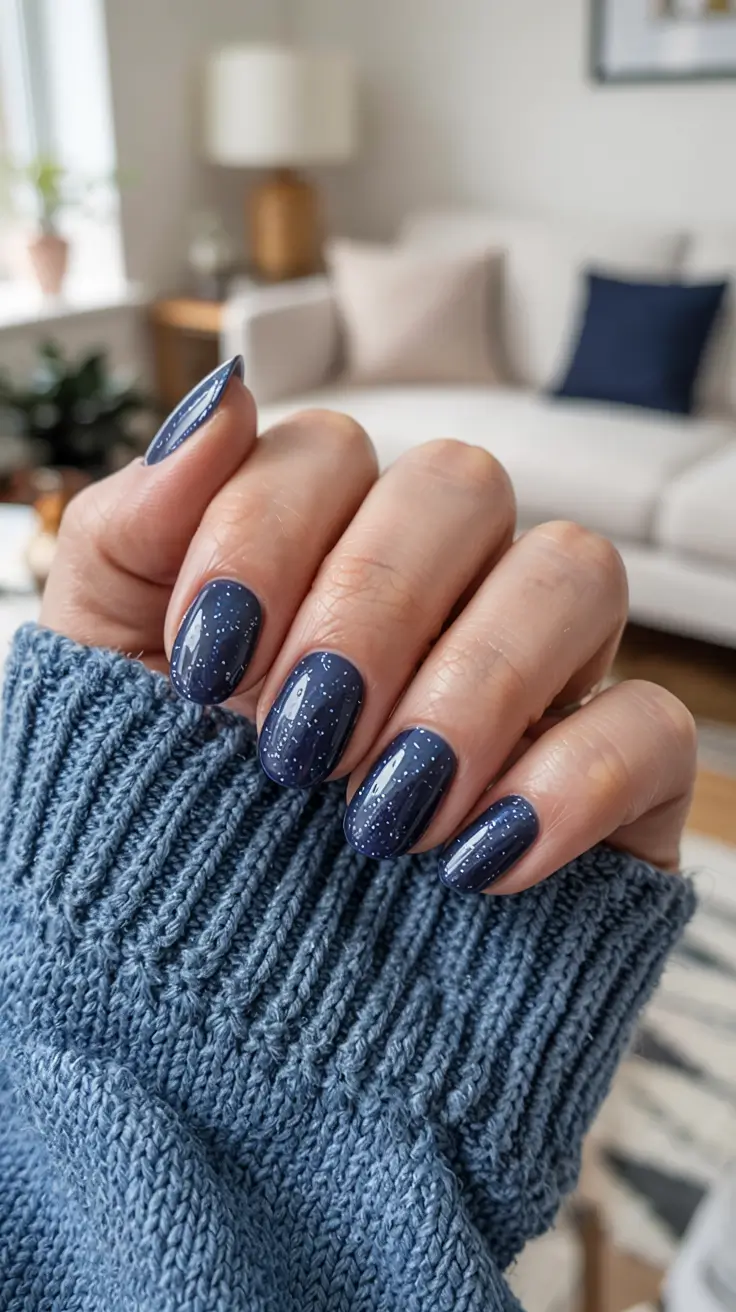 navy blue fall nail ideas for 2025 Speckled Navy Sweater Nails