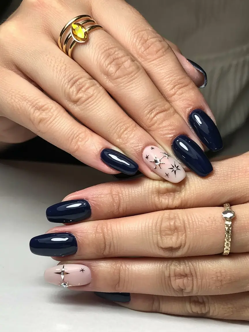 navy blue fall nail ideas for 2025 Navy with Starlit Accents