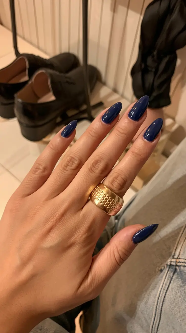 navy blue fall nail ideas for 2025 Classic Almond Navy