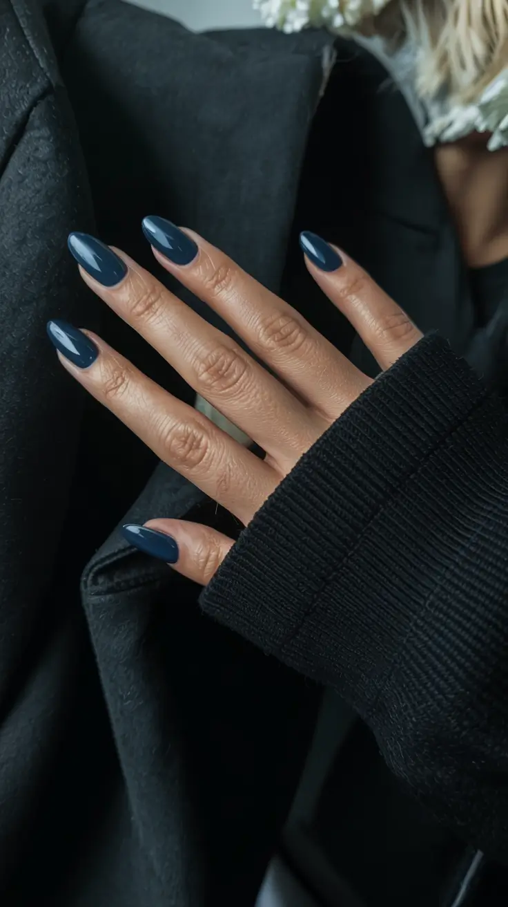 navy blue fall nail ideas for 2025 Delicate Navy Florals on Nude