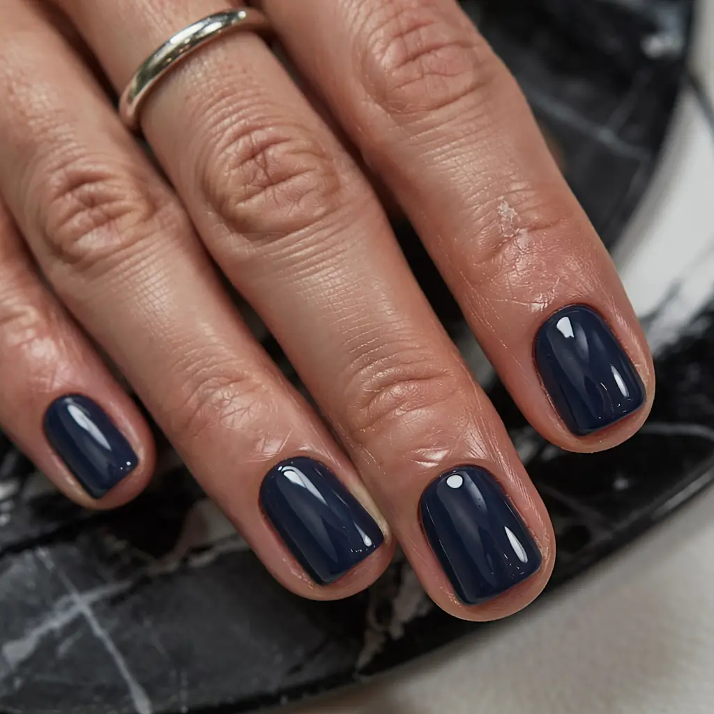 navy blue fall nail ideas for 2025 Short and Sleek Navy