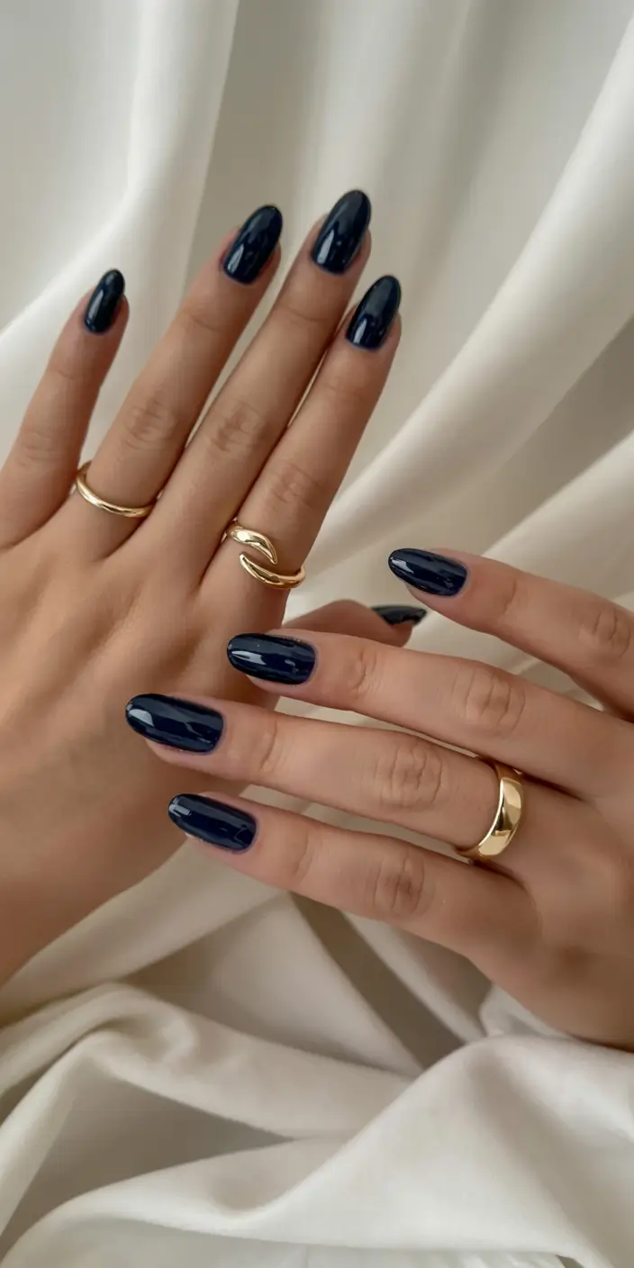 navy blue fall nail ideas for 2025 Velvet Navy Elegance