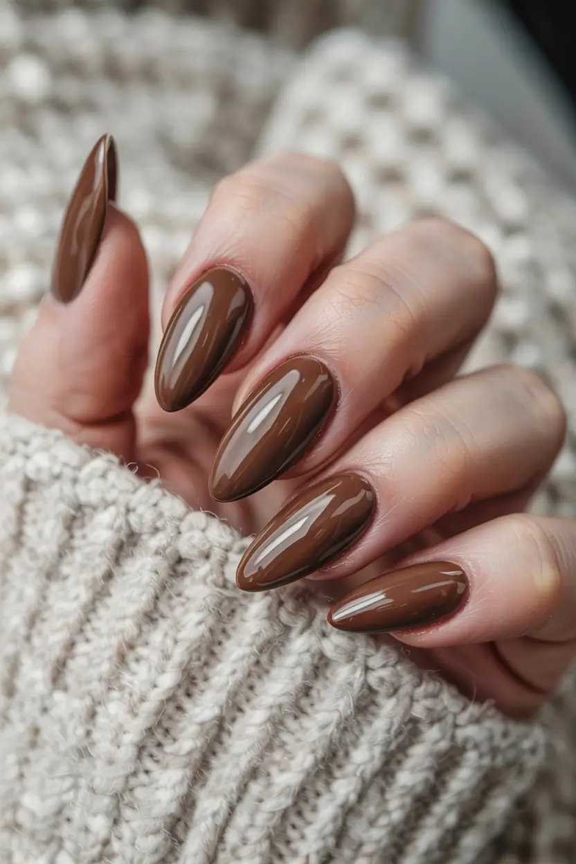 neutral fall nails 2025 Glossy Mocha Statement