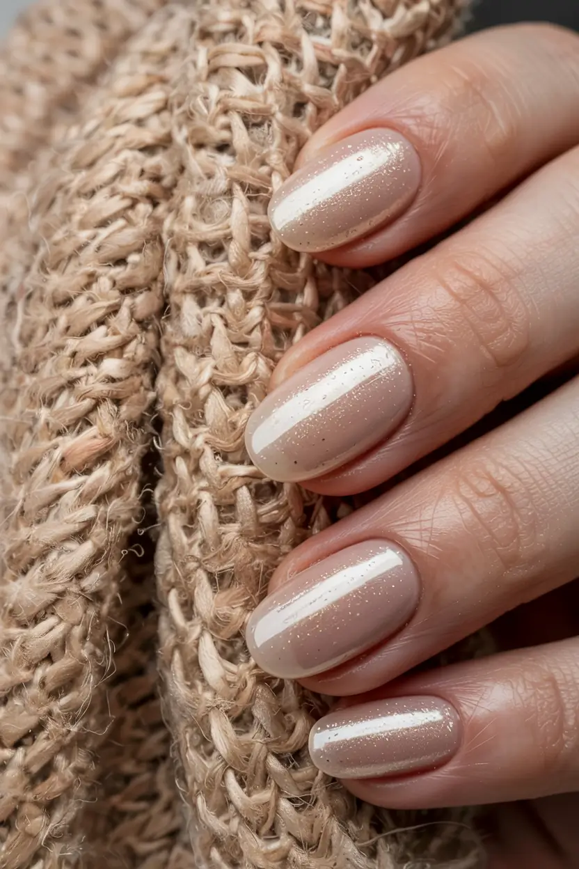 neutral fall nails 2025 Soft Beige Sparkle