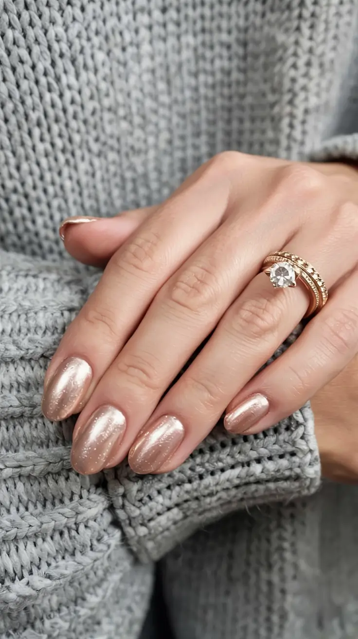 neutral fall nails 2025 Champagne Glow Metallic