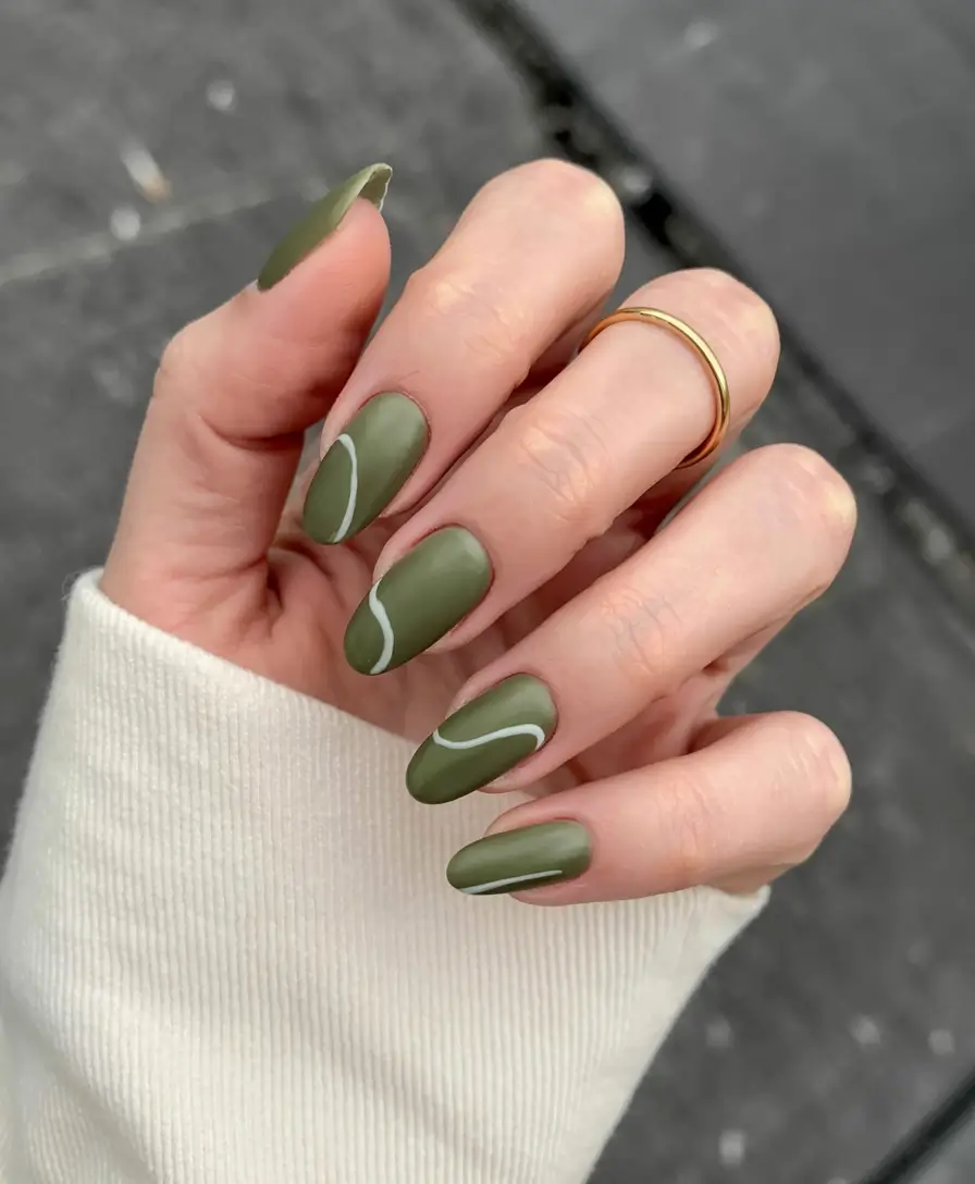 olive green fall nails 2025 Matte Olive Flow