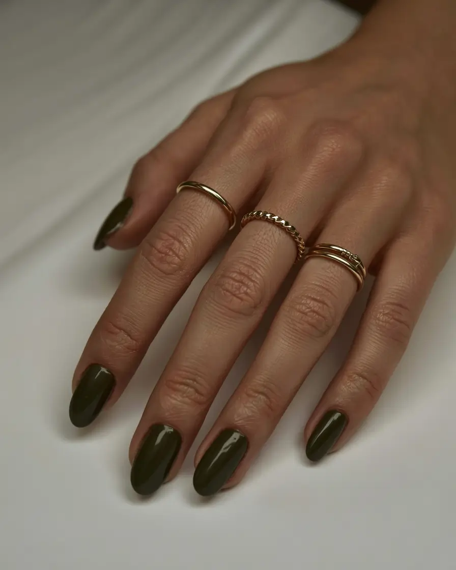 olive green fall nails 2025 Dark Olive Mystique