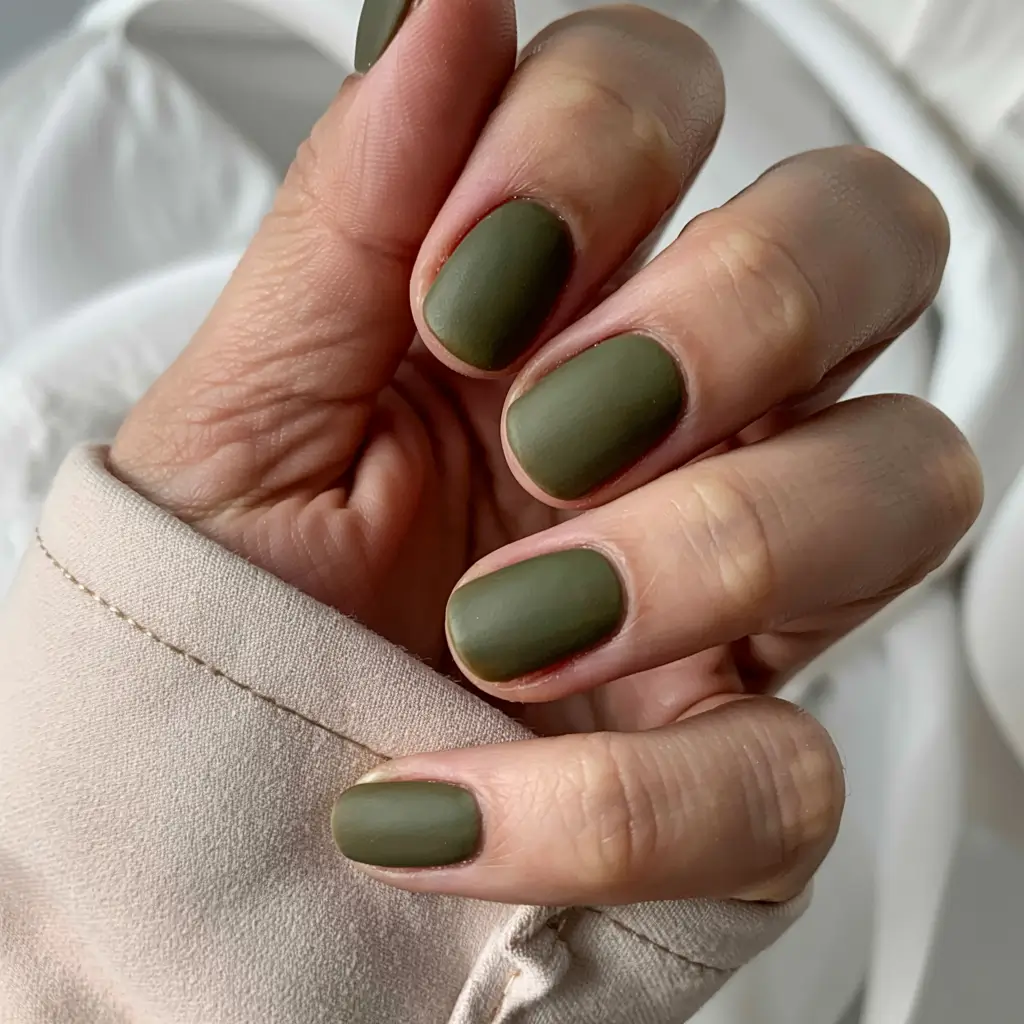 olive green fall nails 2025 Velvet Olive Matte
