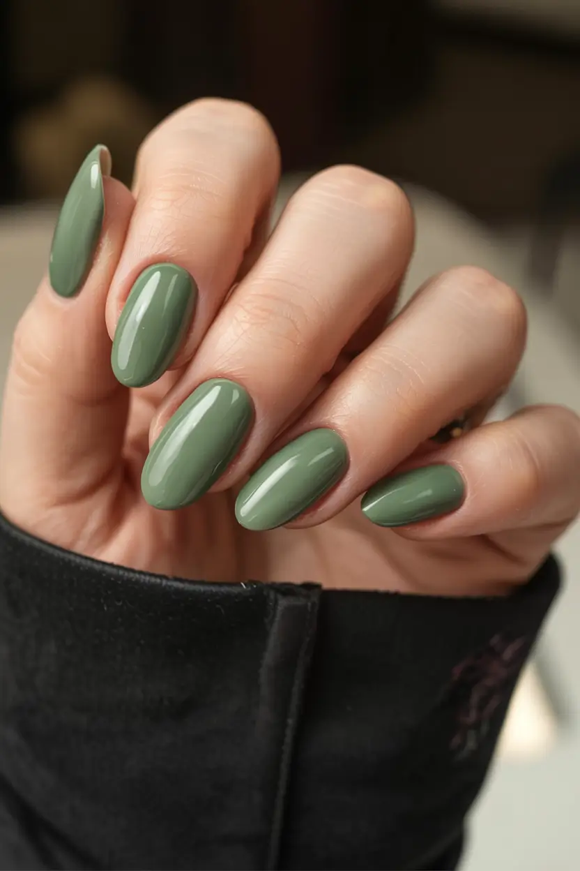 olive green fall nails 2025 Sage Serenity