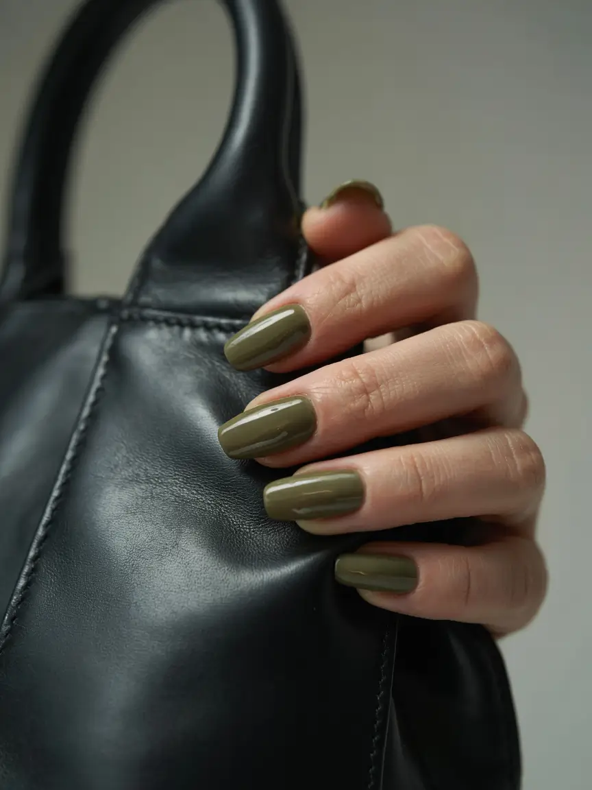 olive green fall nails 2025 Olive Luxe Minimalism