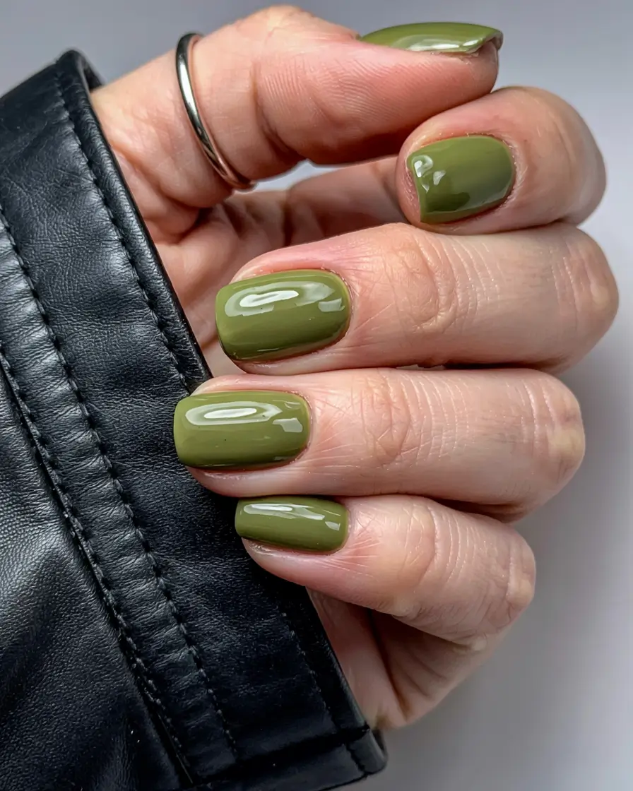 olive green fall nails 2025 Earthy Olive Edge