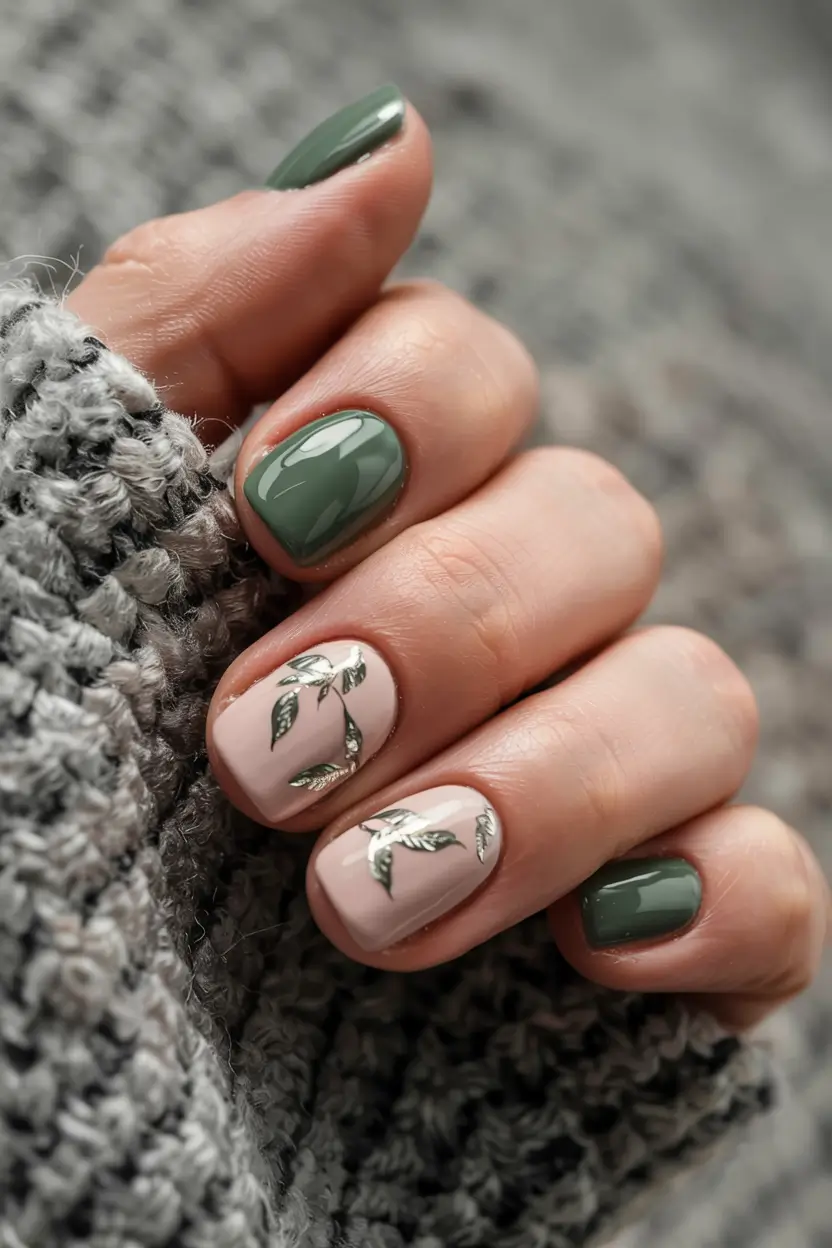 olive green fall nails 2025 Olive Botanical Accent