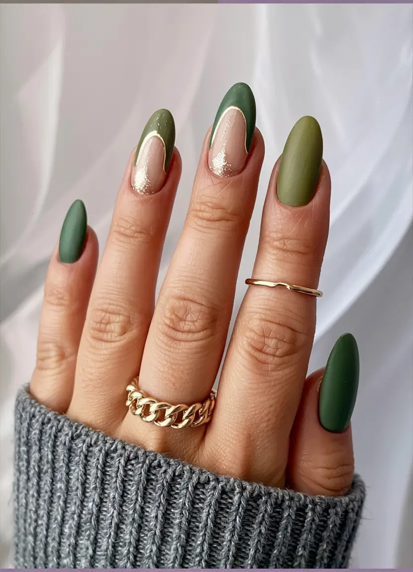 olive green fall nails 2025 Dual-Toned Olive Play