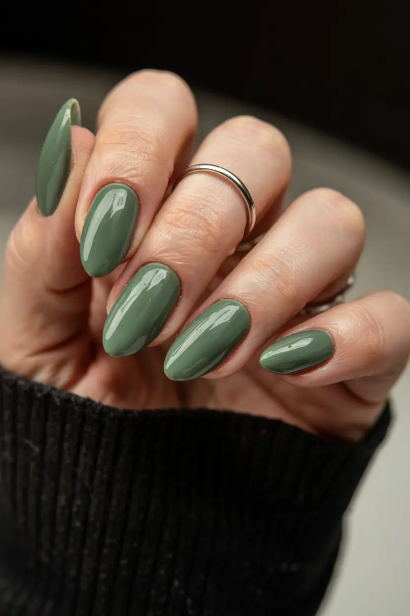olive green fall nails 2025 Olive Satin Grace