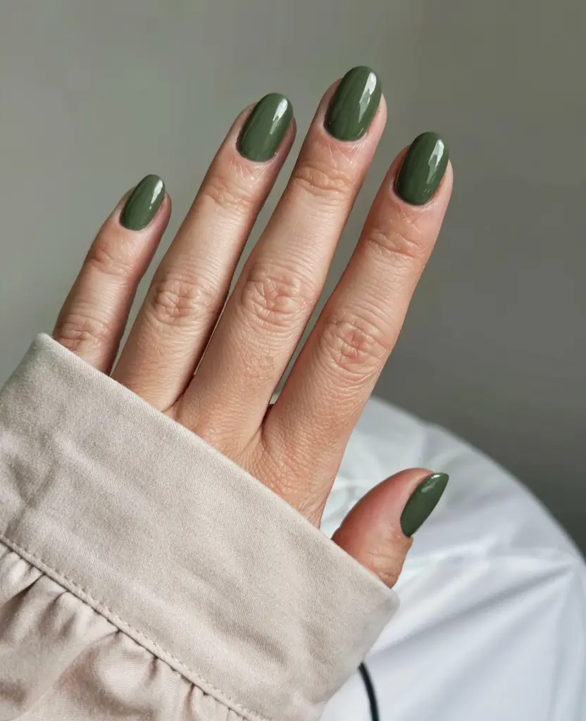 olive green fall nails 2025 Classic Forest Edge