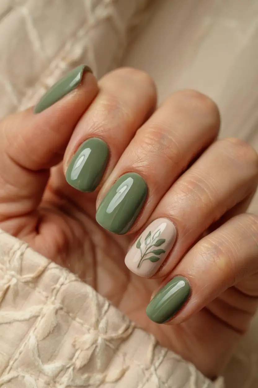 olive green fall nails 2025 Olive Accent Grace