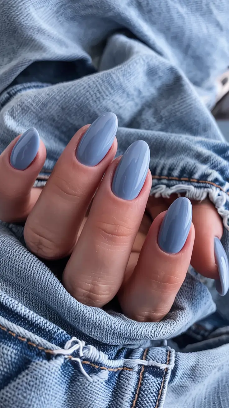 pastel fall nails ideas 2025 Denim Blue Serenity