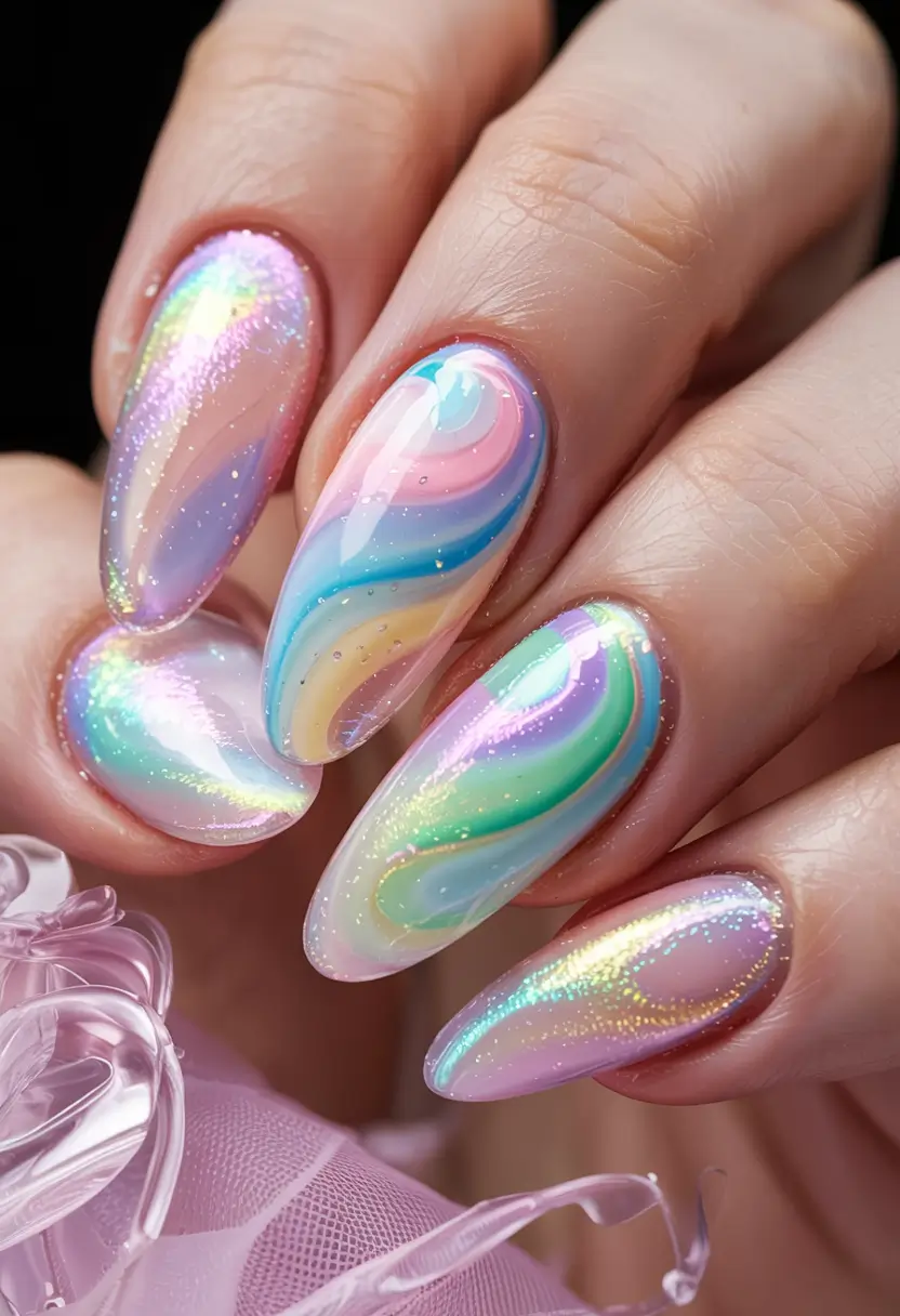 pastel fall nails ideas 2025 Iridescent Pastel Waves