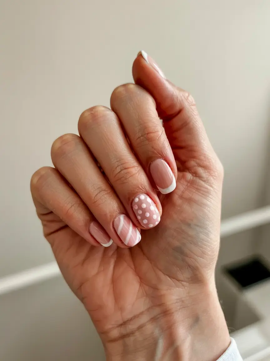 pastel fall nails ideas 2025 Playful Pastel Polka & Stripes