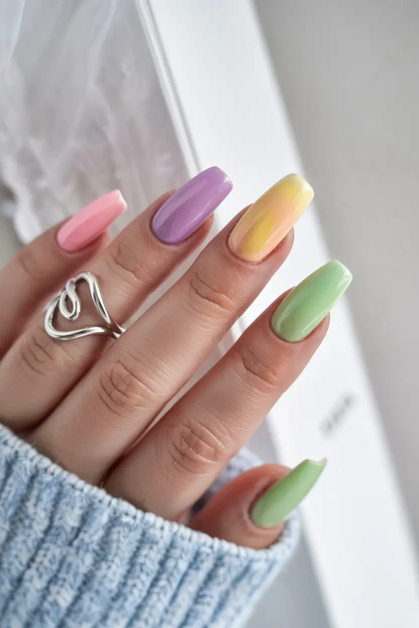 pastel fall nails ideas 2025 Color-Blocked Pastel Brights
