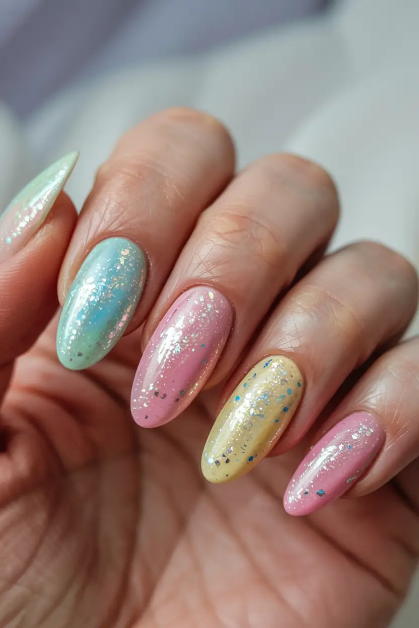 pastel fall nails ideas 2025 Glitter-Dusted Pastels