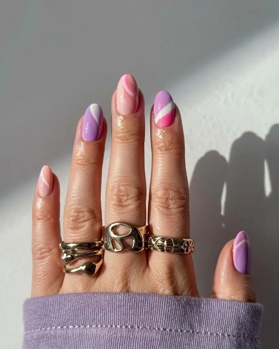 pastel fall nails ideas 2025 Lavender and Pink Swirl Flow
