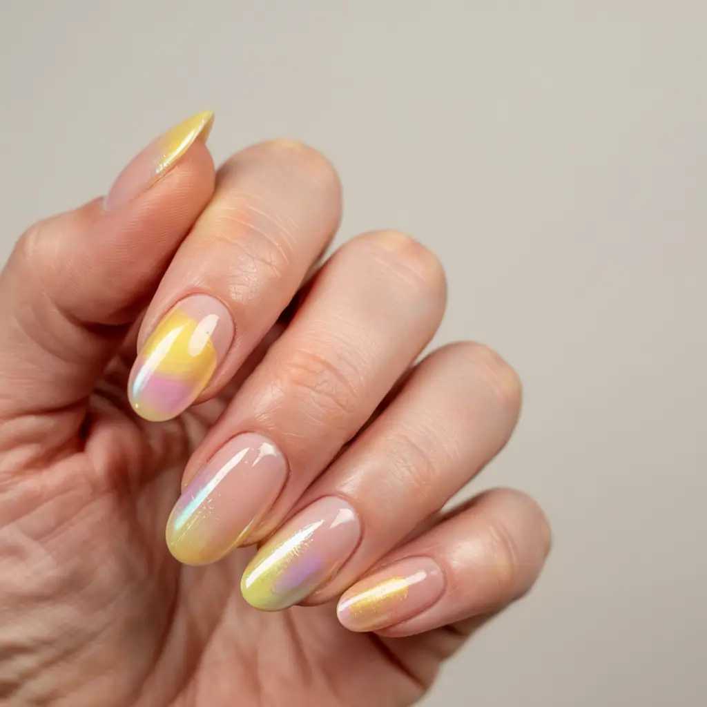 pastel fall nails ideas 2025 Iridescent Yellow Glow