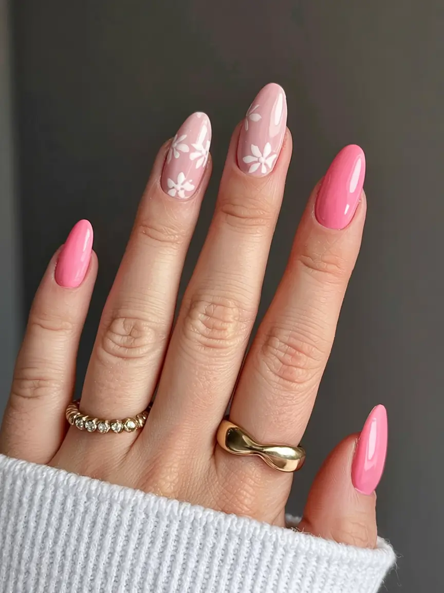 pastel fall nails ideas 2025 Rosy Blossom Accents