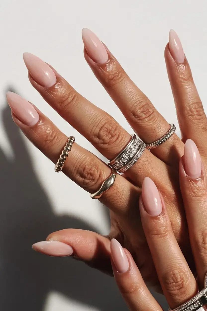 pastel fall nails ideas 2025 Glossy Ballet Pink Elegance