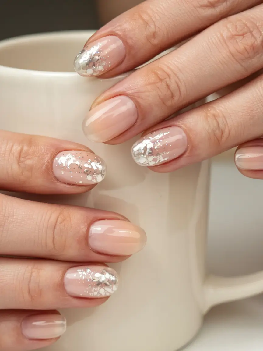 pastel fall nails ideas 2025 Frosted Silver Spark