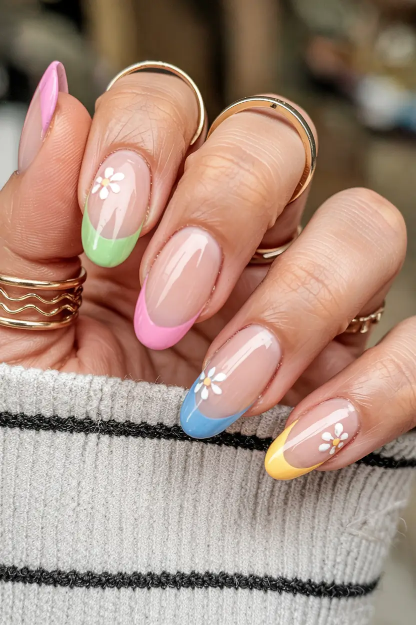 pastel fall nails ideas 2025 Daisy-Tipped Pastel Charm