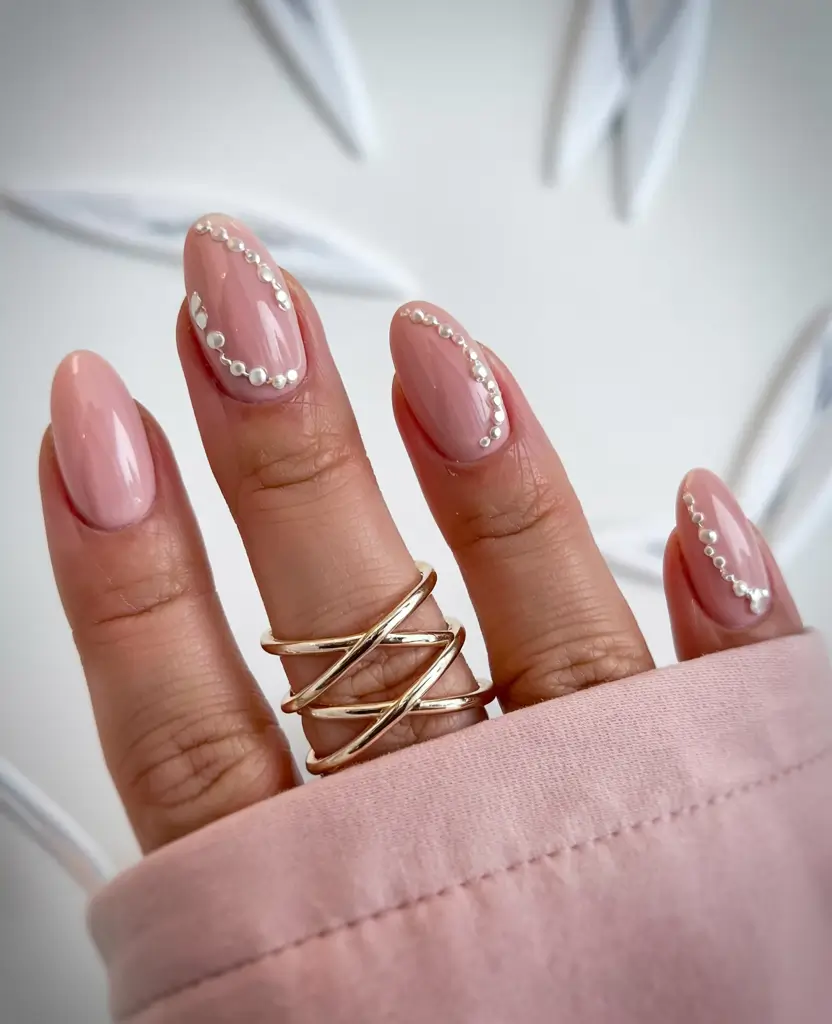 pastel fall nails ideas 2025 Minimalist Pearl Details