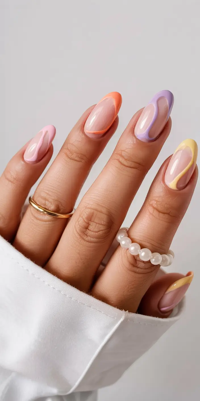 pastel fall nails ideas 2025 Retro Pastel Swirls