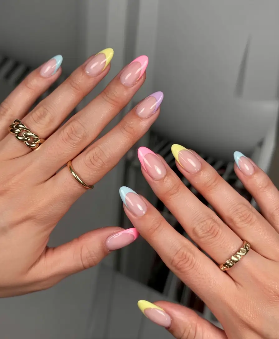 pastel fall nails ideas 2025 Candy Pastel French Mix