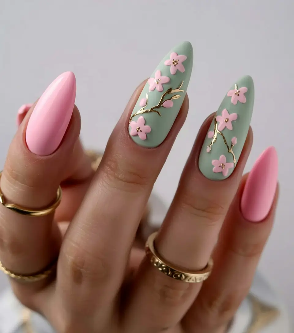 pastel fall nails ideas 2025 Botanical Pastel Blossoms