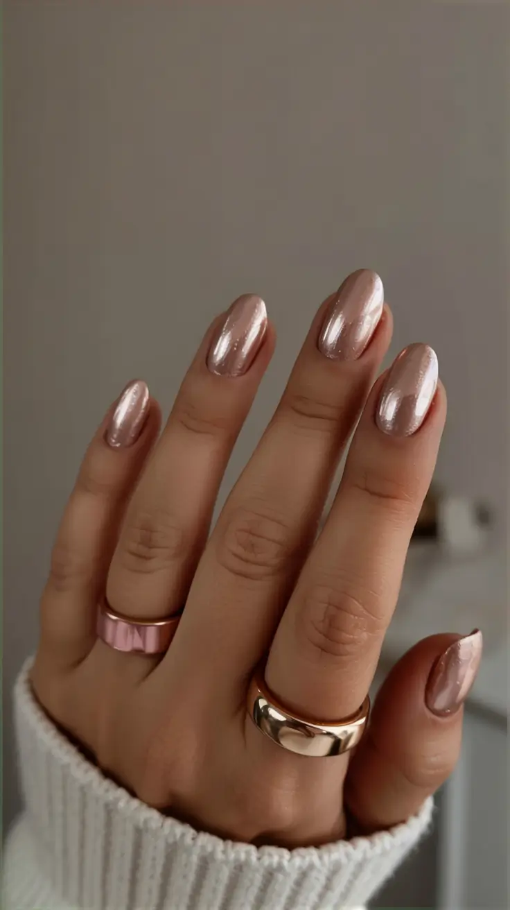 pink fall nails 2025 Rose Chrome Sheen