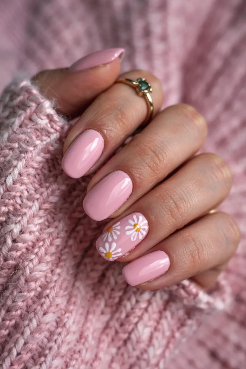 pink fall nails 2025 Pink Daisy Accents