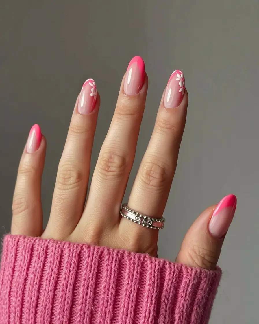 pink fall nails 2025 Flirty French Petals