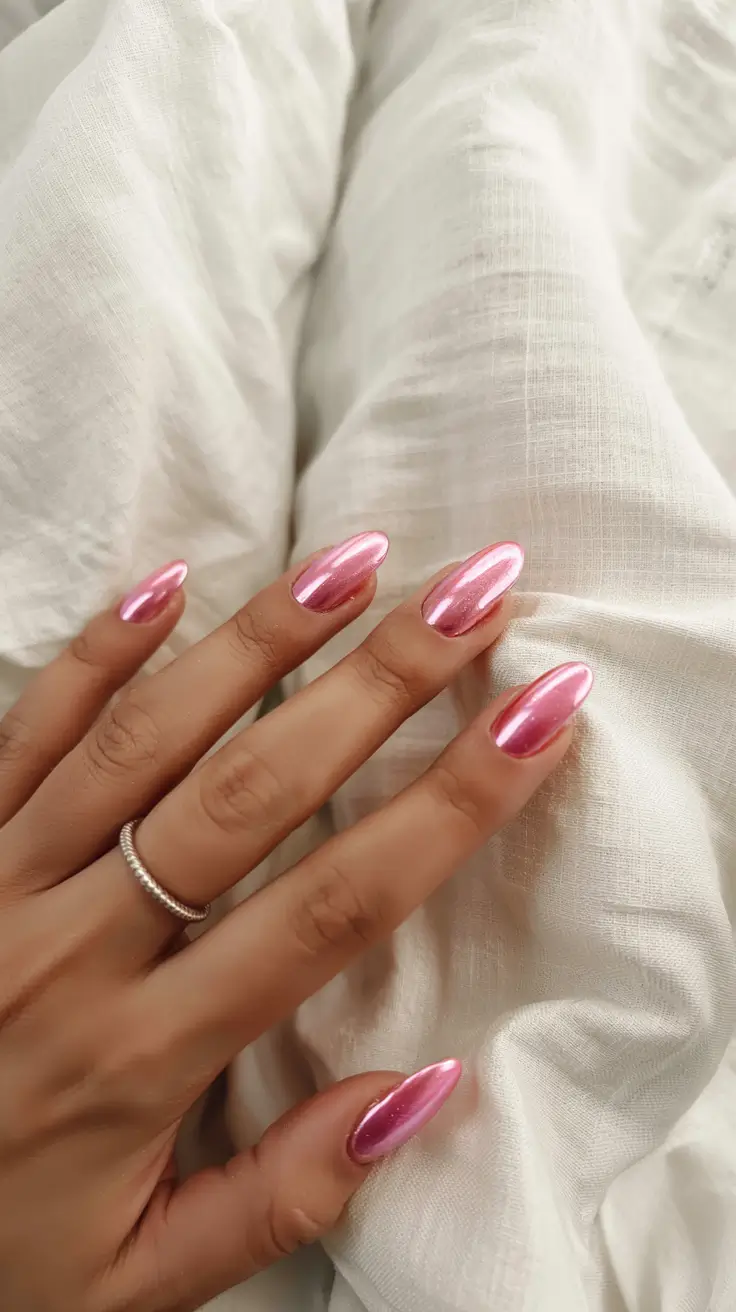 pink fall nails 2025 Chrome Pink Glow
