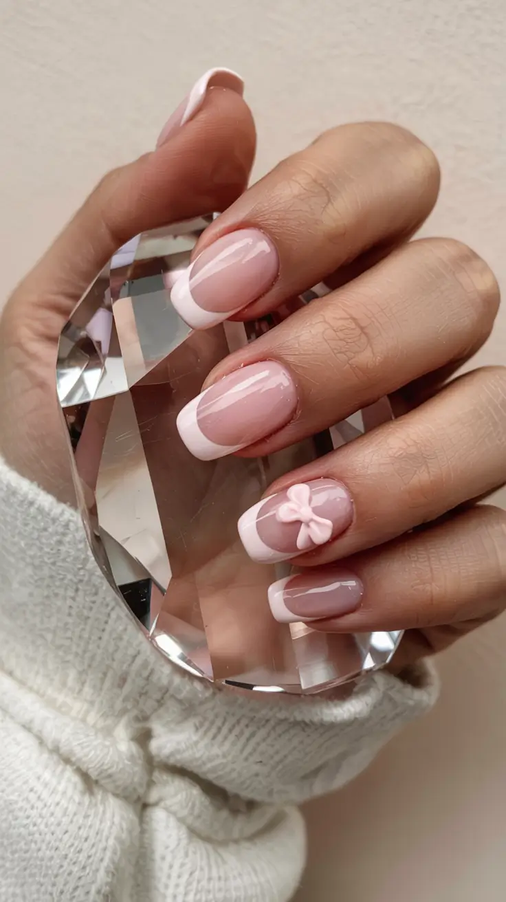 pink fall nails 2025 French Bow Charm