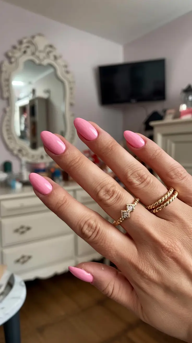 pink fall nails 2025 Classic Glossy Pink