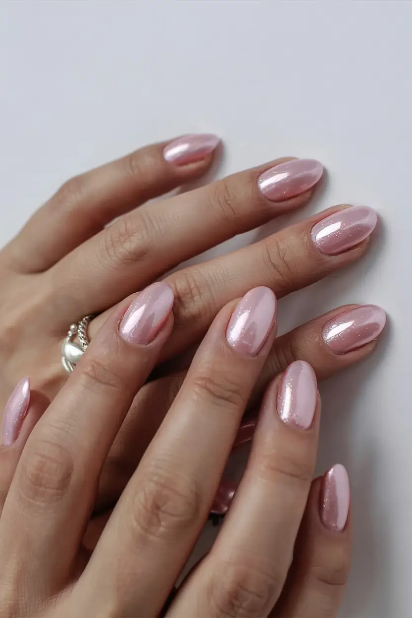 pink fall nails 2025 Soft Pink Pearl Shine