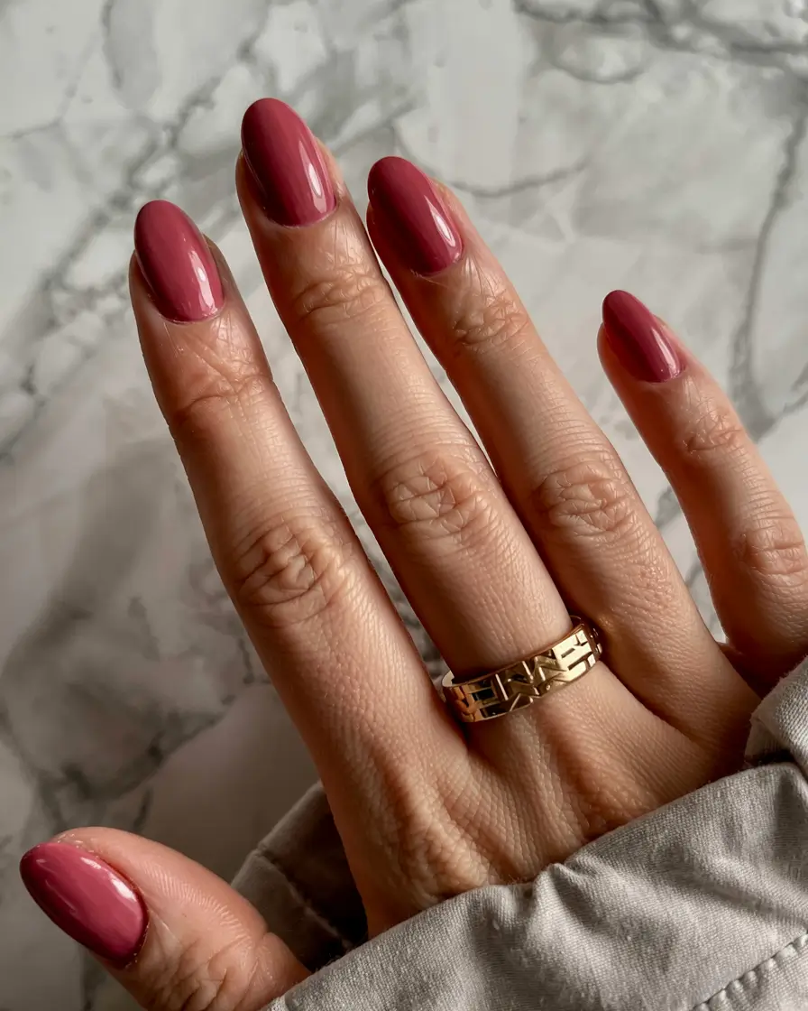 popular fall nail colors 2025 Dusty Rose Oval Charm