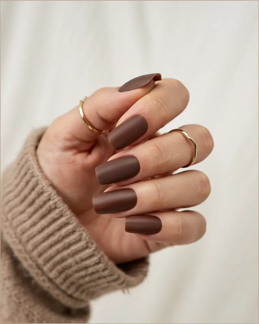 popular fall nail colors 2025 Matte Mocha Squares