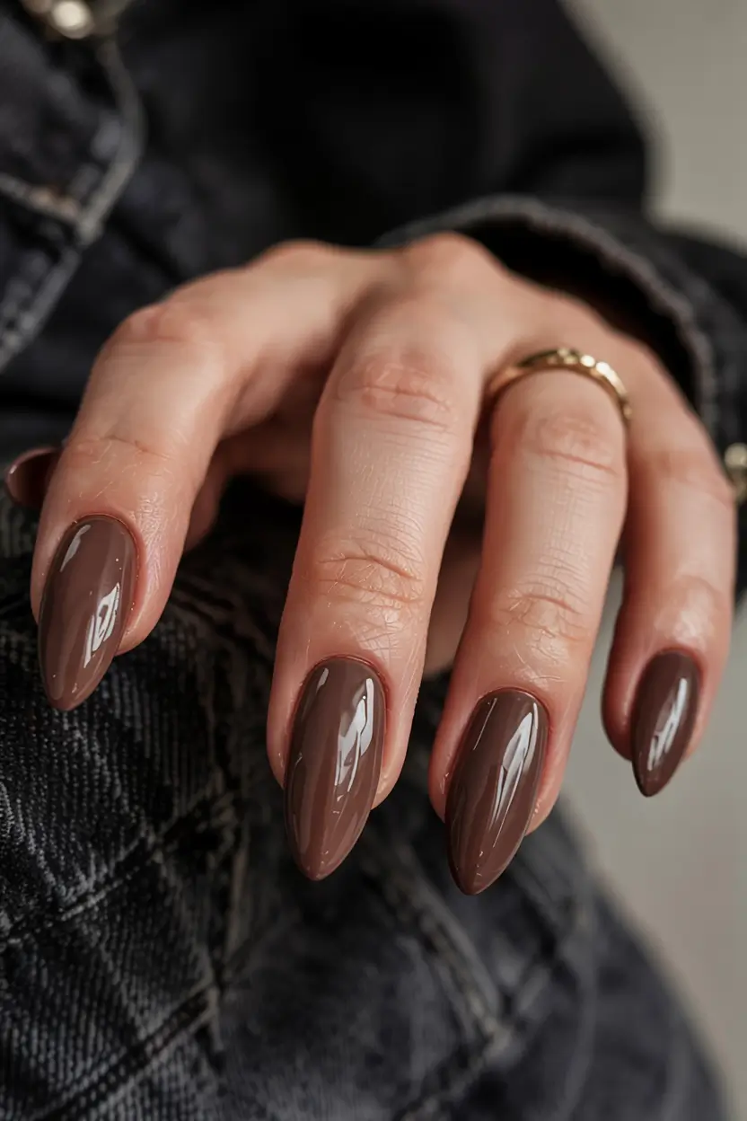 popular fall nail colors 2025 Almond Cocoa Strength