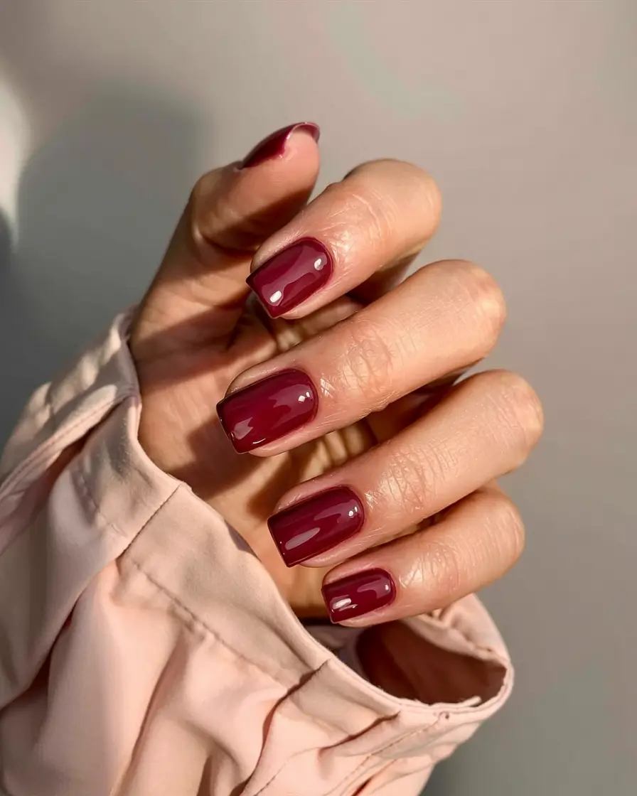 popular fall nail colors 2025 Crimson Chic Squares